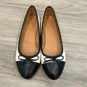 White with black cap toe ballet flats